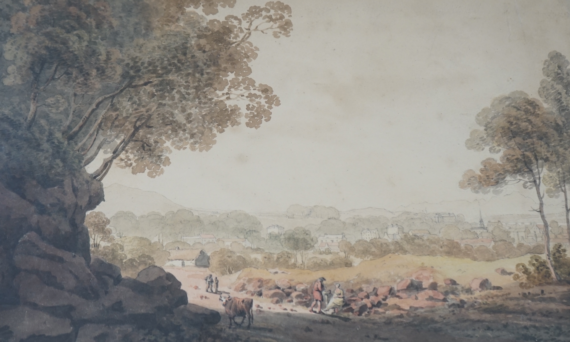 George Heriot (1759-1839), watercolour, ‘Greenock’, signed and dated 1806 in ink, 20 x 32cm. Condition - some fading and discolouration